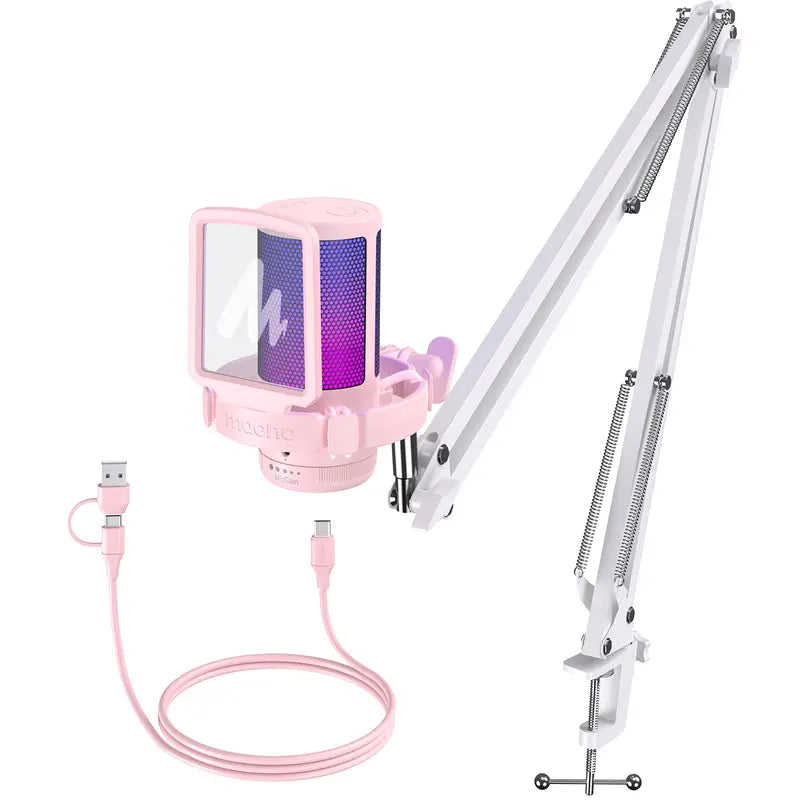 MAONO Gamerwave DGM20 USB Gaming Condenser Microphone with Noise Cancellation,Controllable RGB Lights, Mute, Gain for Pc,Streaming, Recording, Podcast, Chat, Twitch, Youtube, Discord, Computer, PS5, PS4 Android Audio Plug Adapter